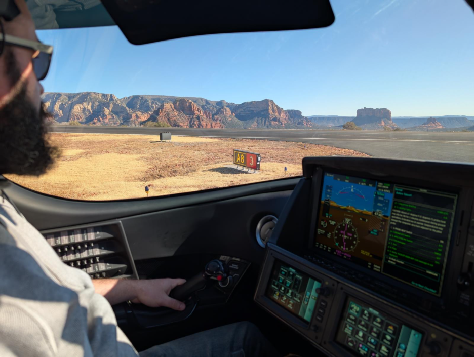 man taxiing vision jet plane