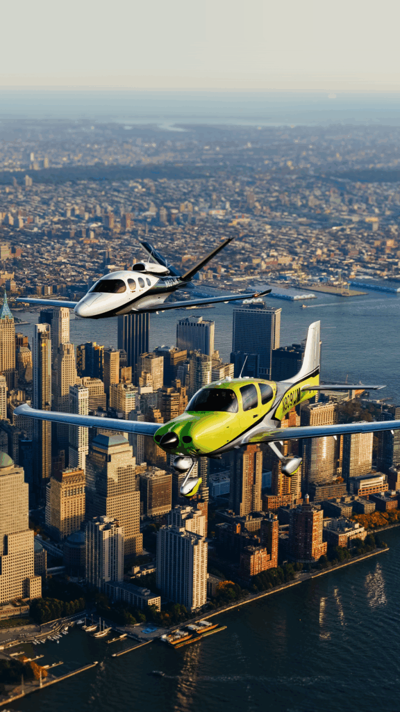 air to air vision jet and SR Series over new york